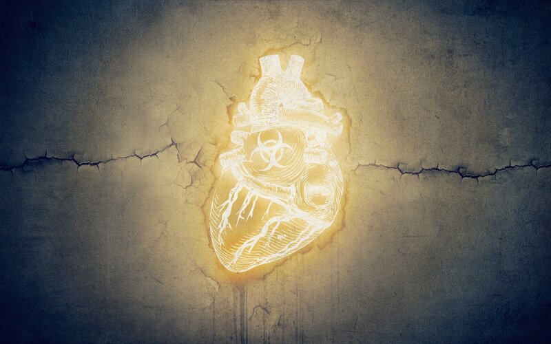 Glowing Heart with Biohazard Symbol — Yellow