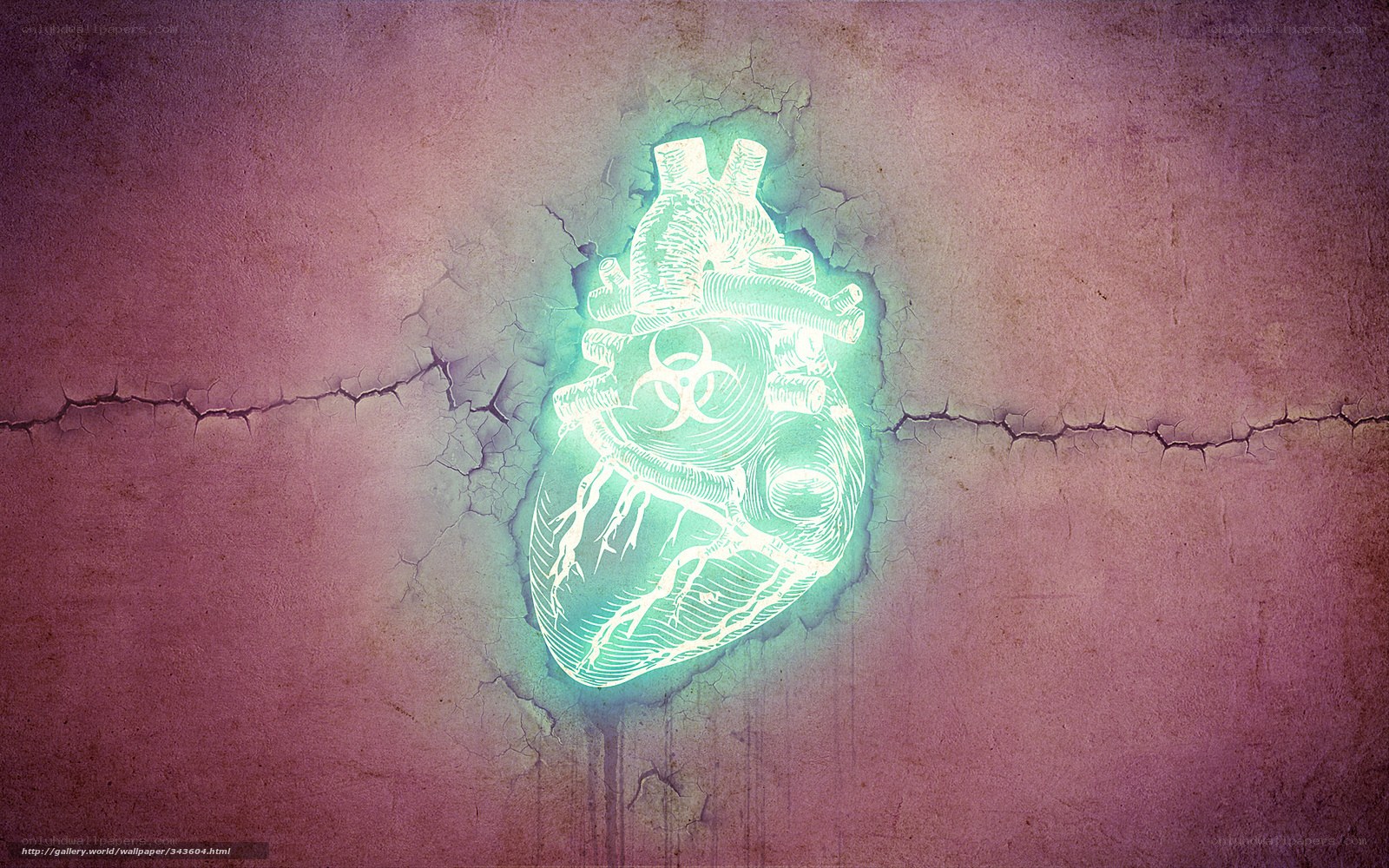 glowing heart with biohazard symbol