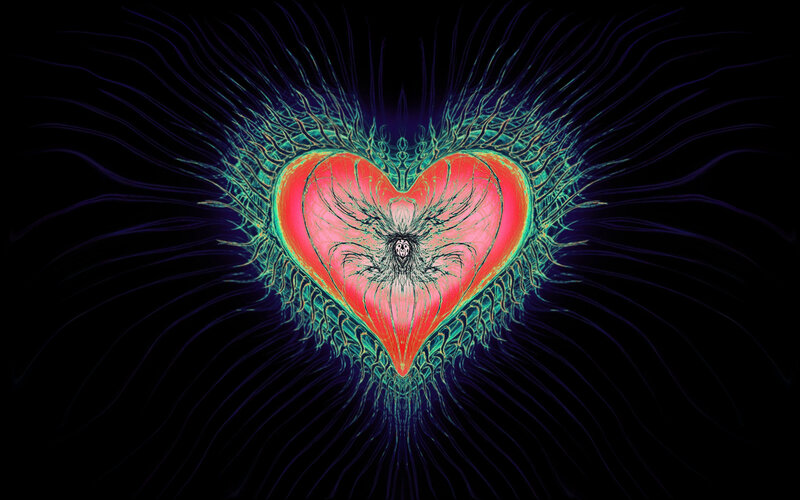 glowing heart with dark figure