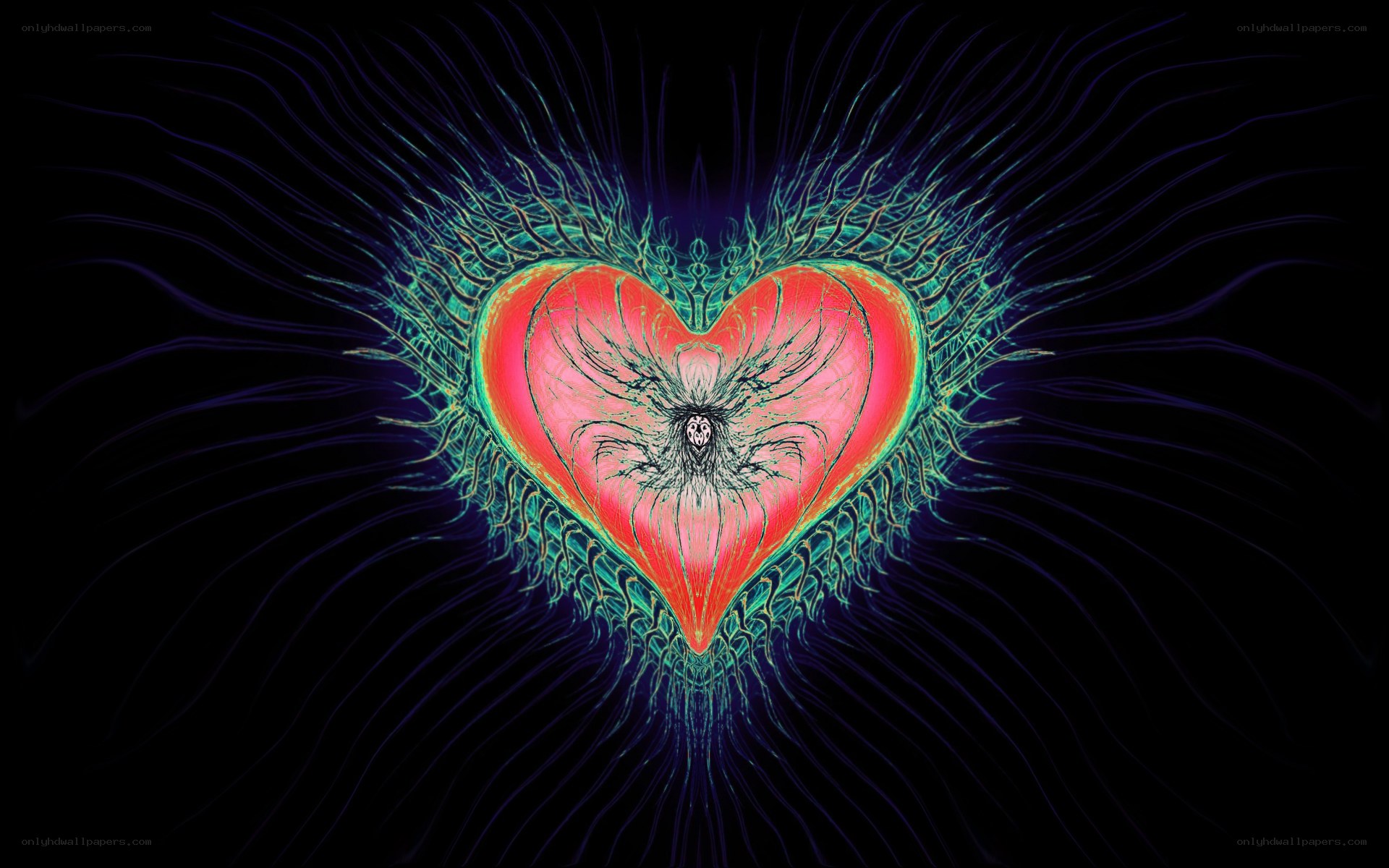glowing heart with dark figure
