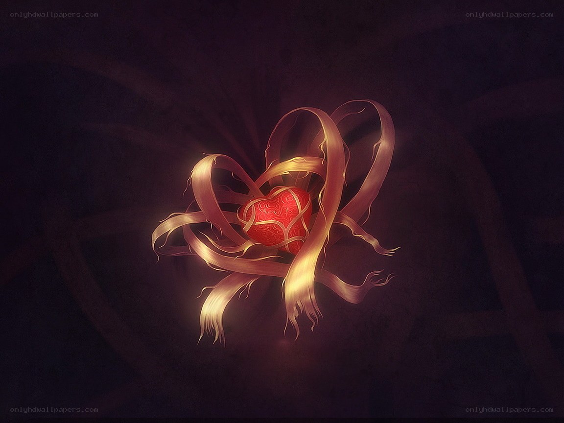 glowing heart with golden ribbons