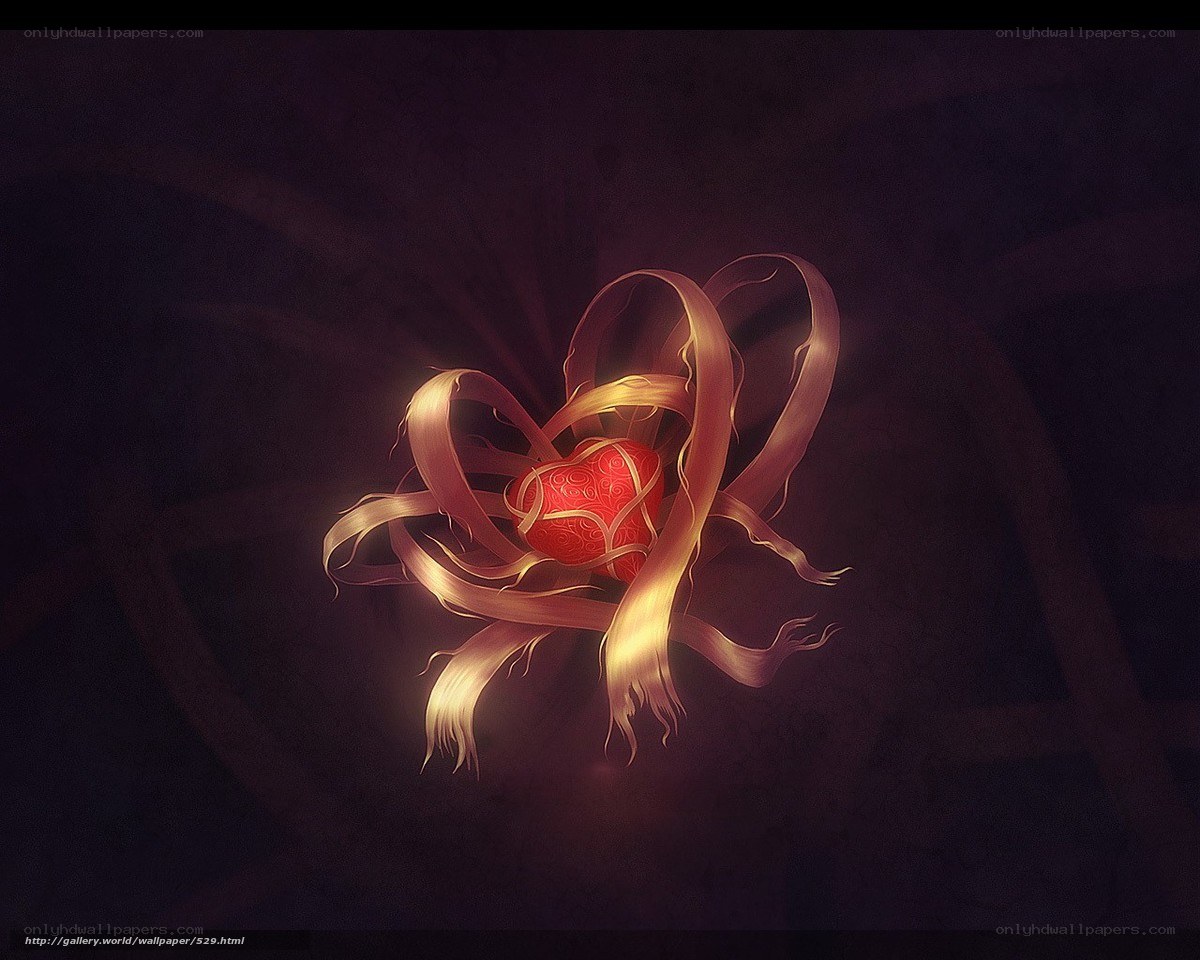 glowing heart with golden ribbons