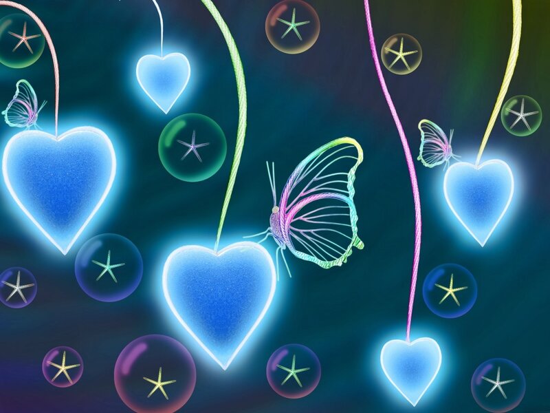 Glowing Hearts and Butterflies — Blue
