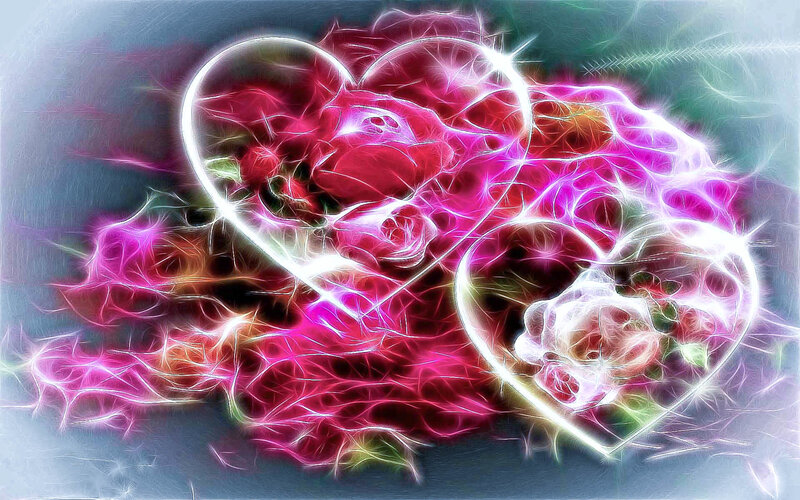 glowing hearts and roses