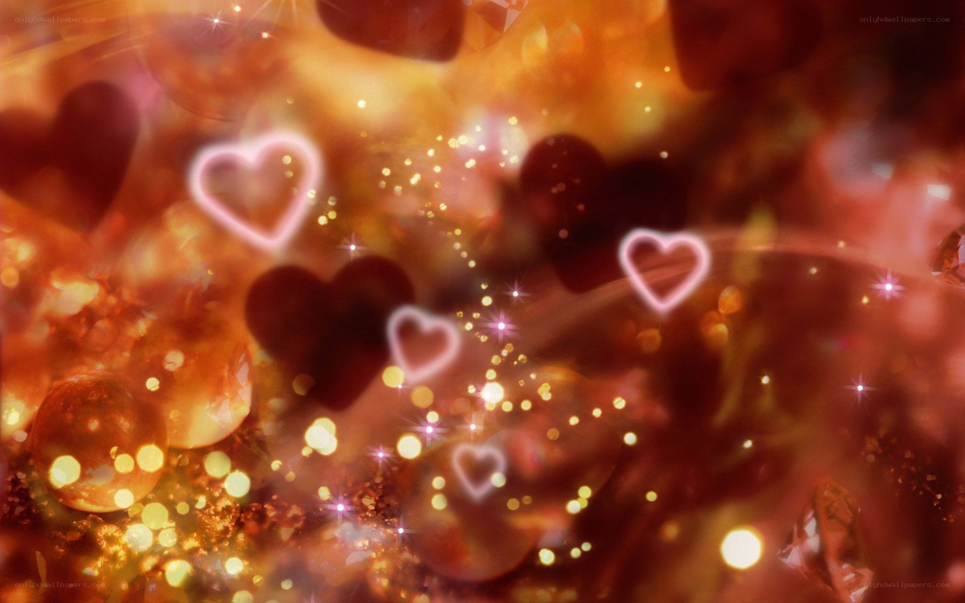 glowing hearts and sparkles