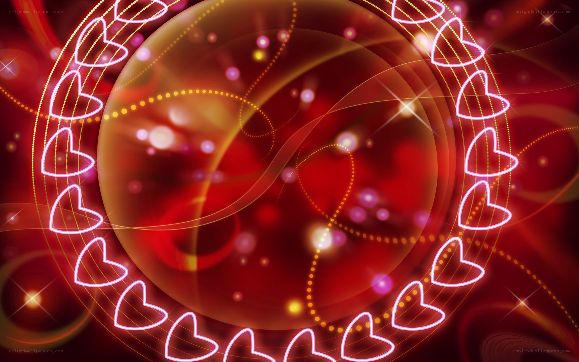 glowing hearts in red circle