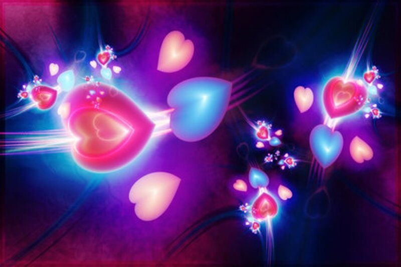 glowing hearts in space