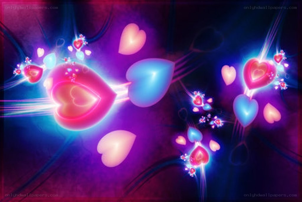glowing hearts in space