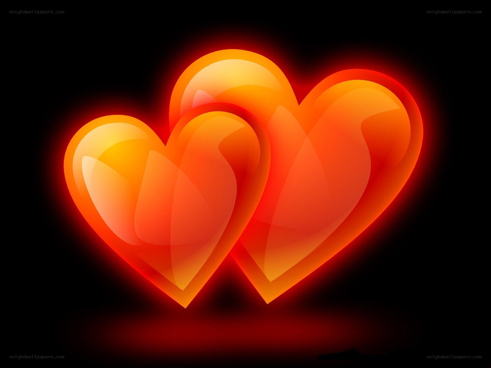 glowing hearts on black