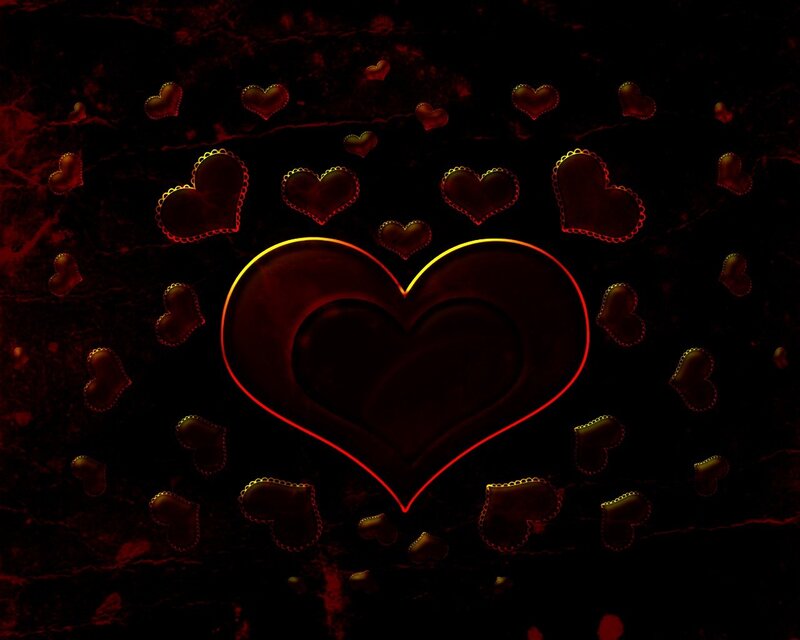 glowing hearts on dark background