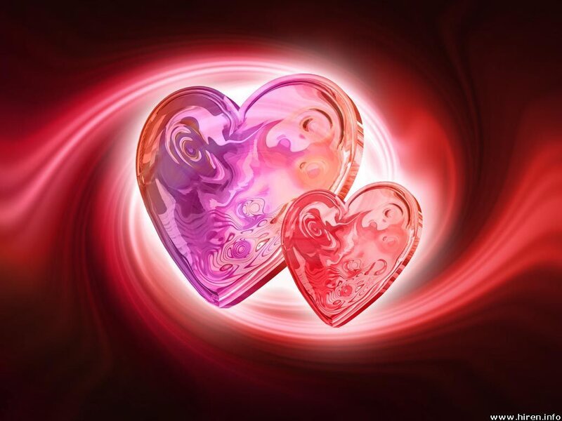 glowing hearts on red background