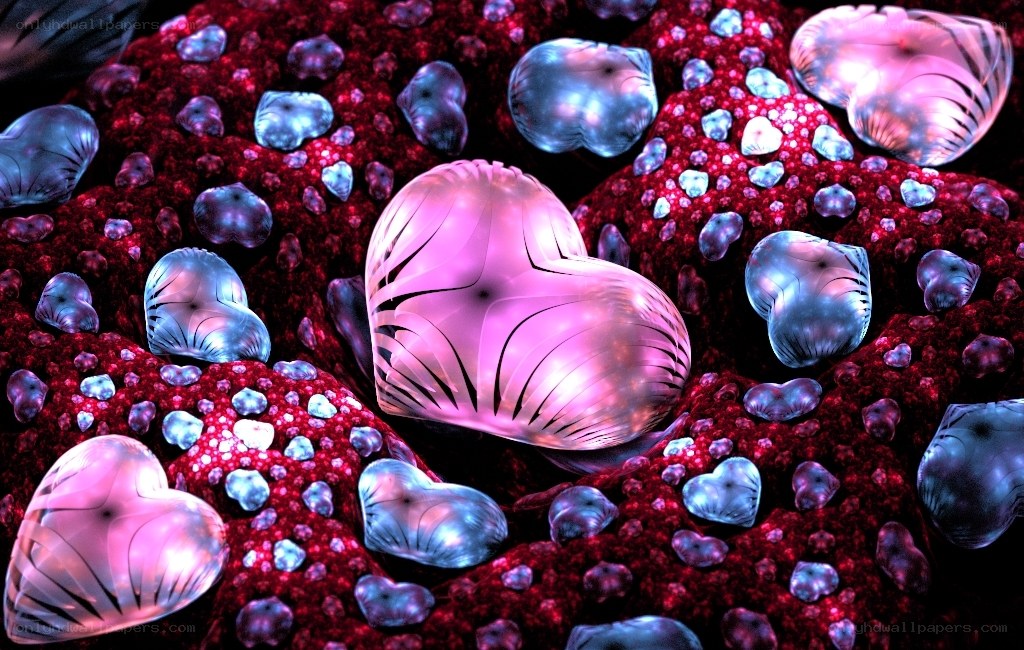 glowing hearts on red surface