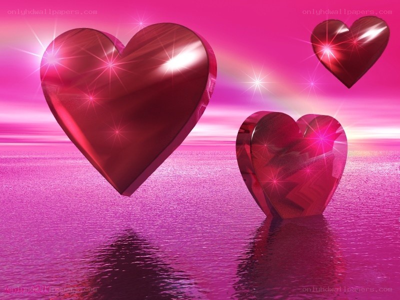 glowing hearts over pink water