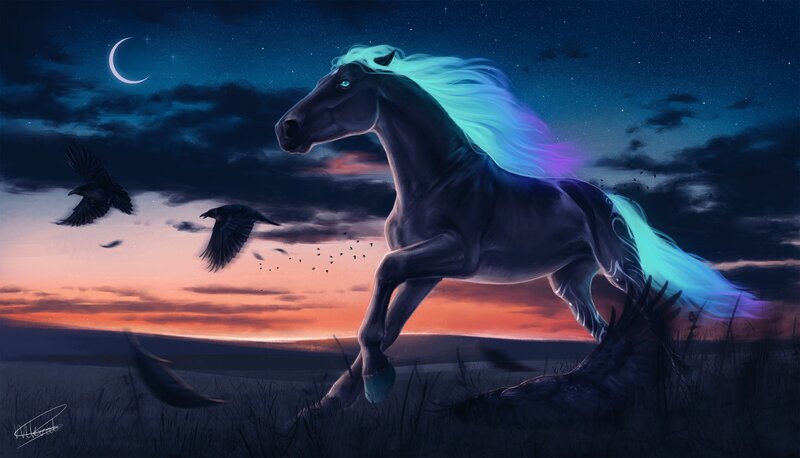 Glowing Horse Running — Blue