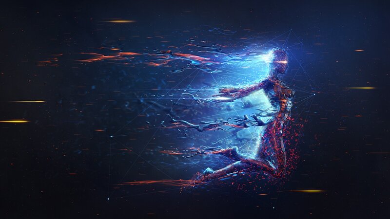Glowing Humanoid Figure — Blue