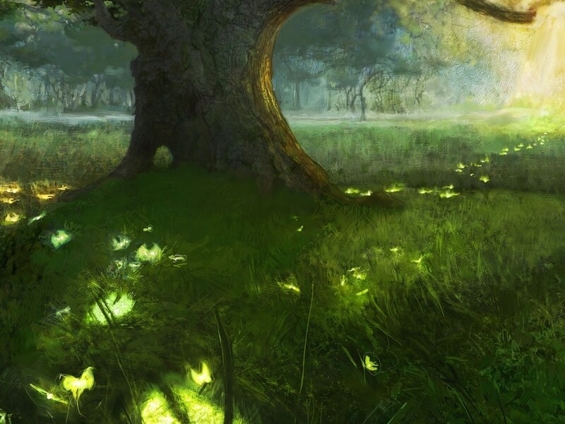 Glowing Insects in Forest — Green