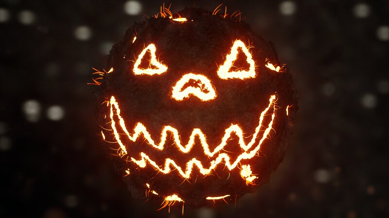 Glowing Jack-o-lantern — Black, Spooky, Night, 3d Render