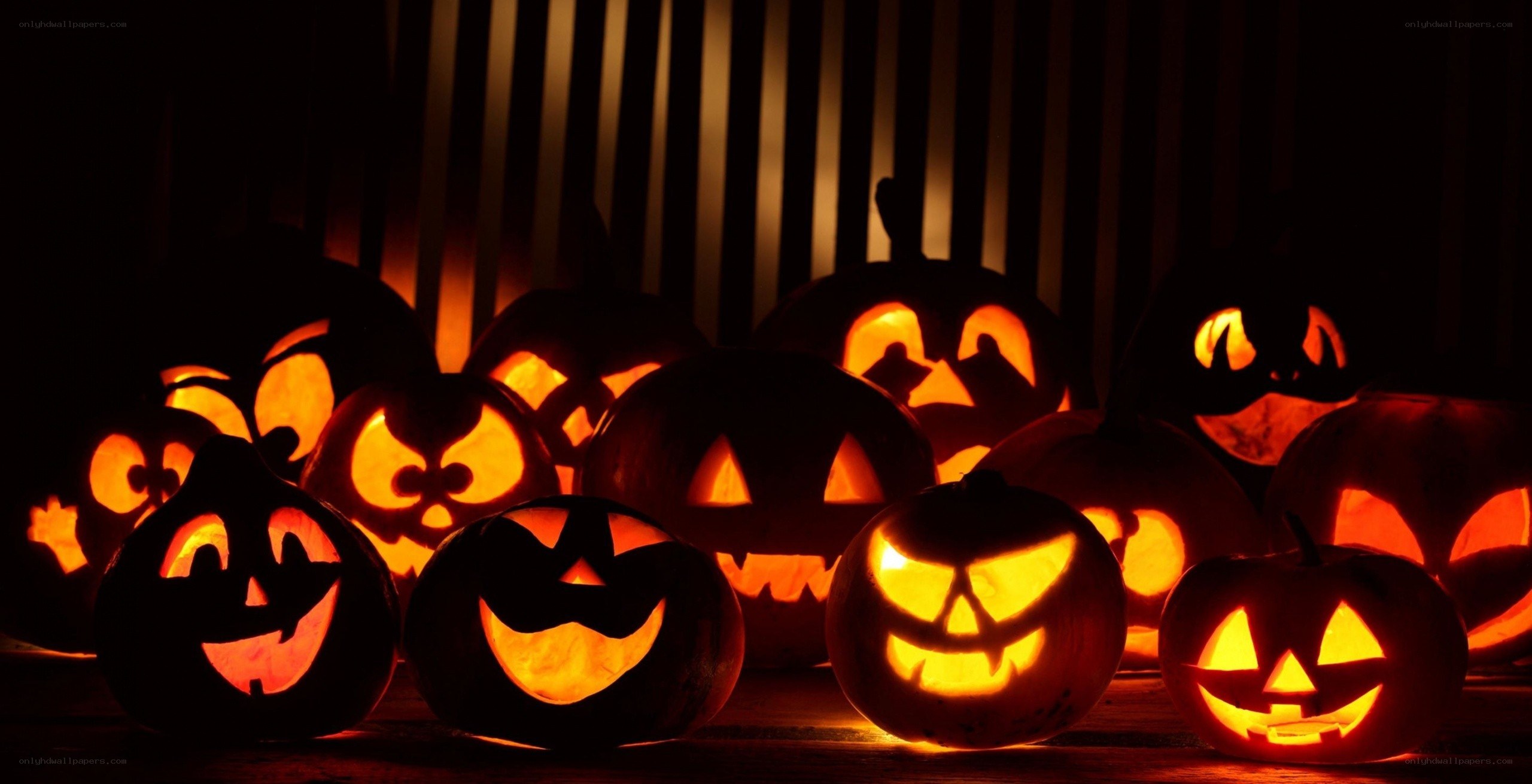 glowing jack-o-lanterns at night