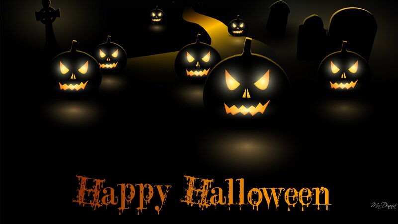 Glowing Jack-o'-lanterns — Black, Spooky