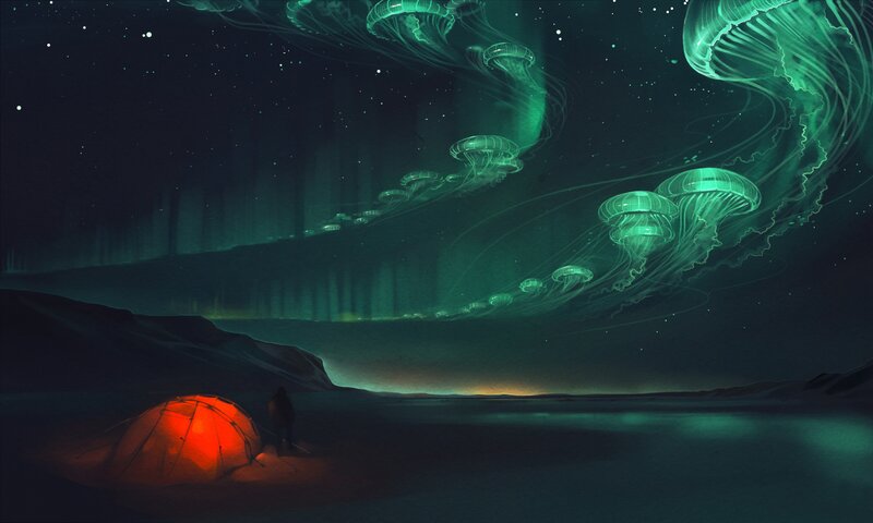 Glowing Jellyfish in Sky — Green