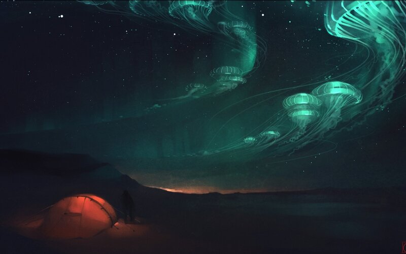 Glowing Jellyfish in Sky