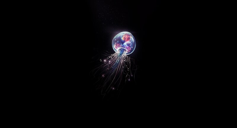 Glowing Jellyfish in Space — Black