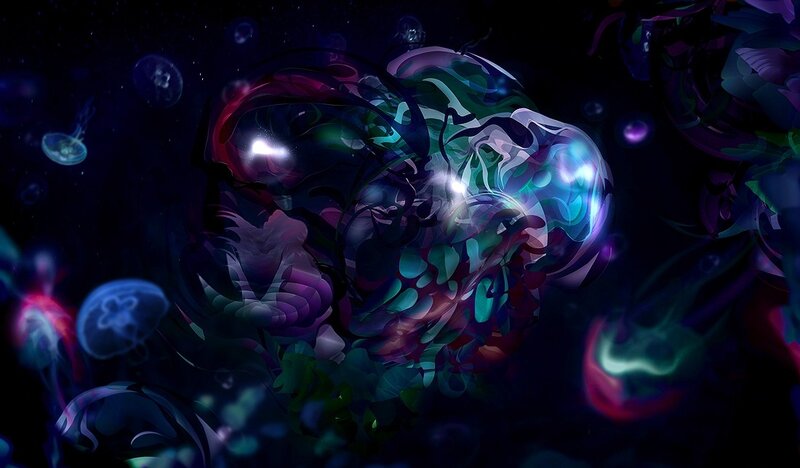 Glowing Jellyfish in Water — Blue, Mysterious