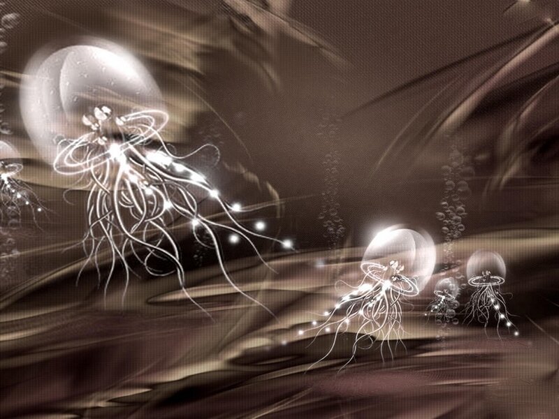 Glowing Jellyfish in Water — Brown