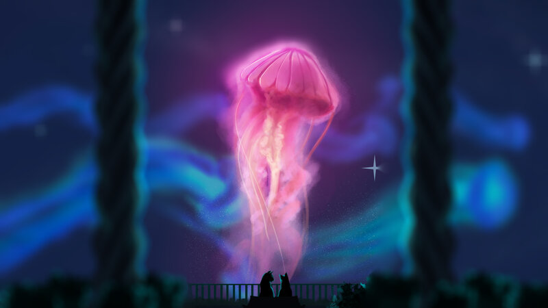Glowing Jellyfish — Purple, Serene, Night