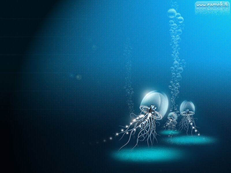 Glowing Jellyfish Underwater — Blue, Serene, Digital Art