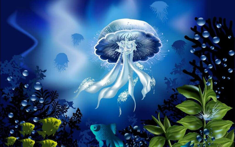 Glowing Jellyfish Underwater