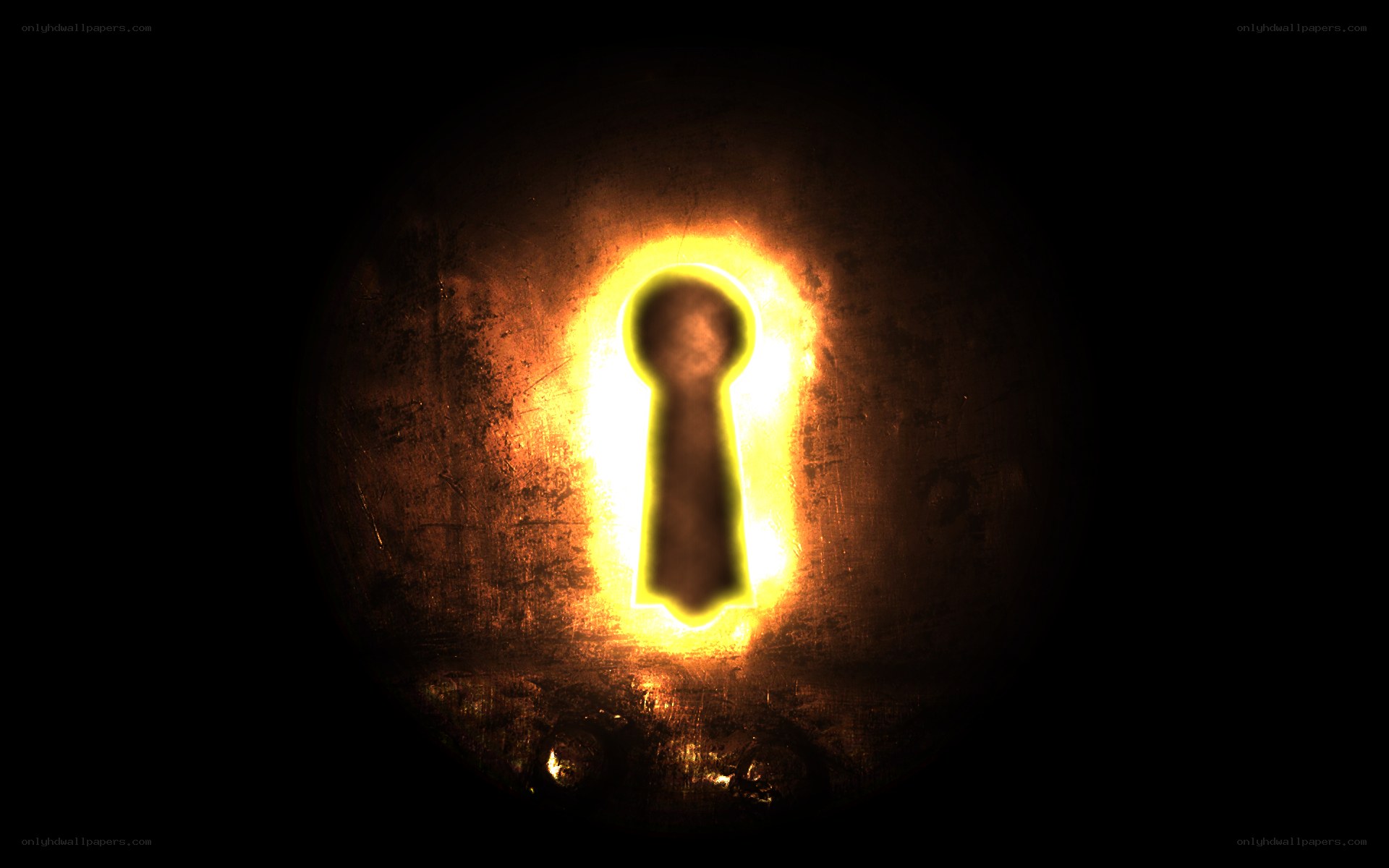 glowing keyhole in dark