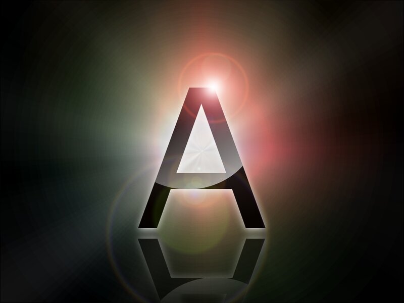 glowing letter A with lens flare