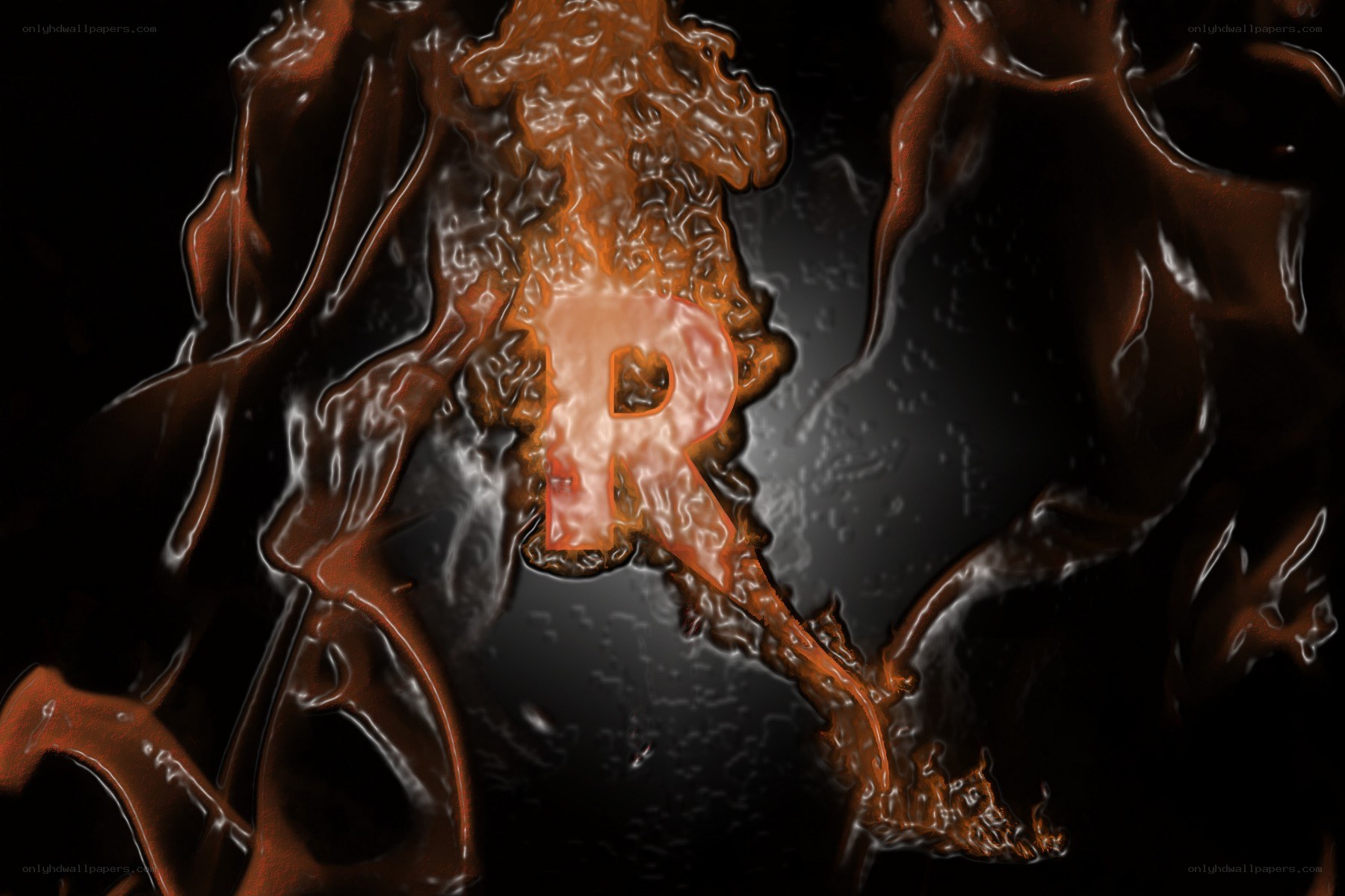 glowing letter R in chocolate