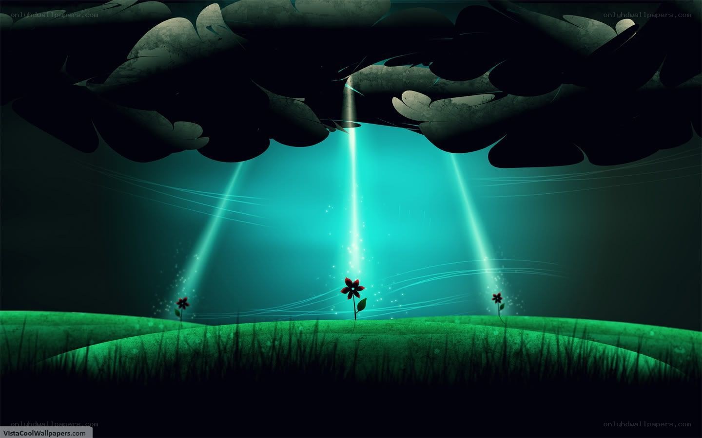 glowing light beams on grass