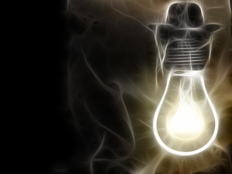 Glowing Light Bulb — Black, Dramatic, Digital Art