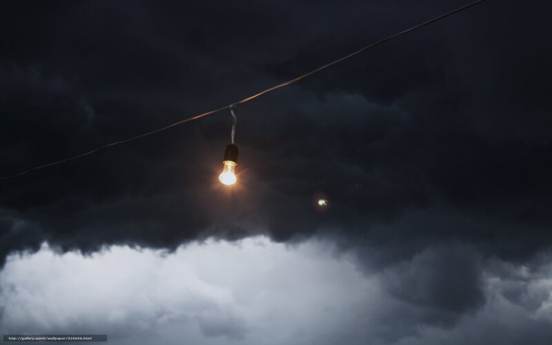 Glowing Light Bulb — Black, Dramatic, Night, Photograph