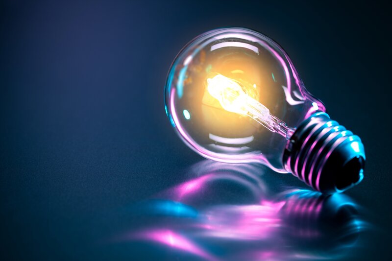 Glowing Light Bulb — Blue, Dramatic