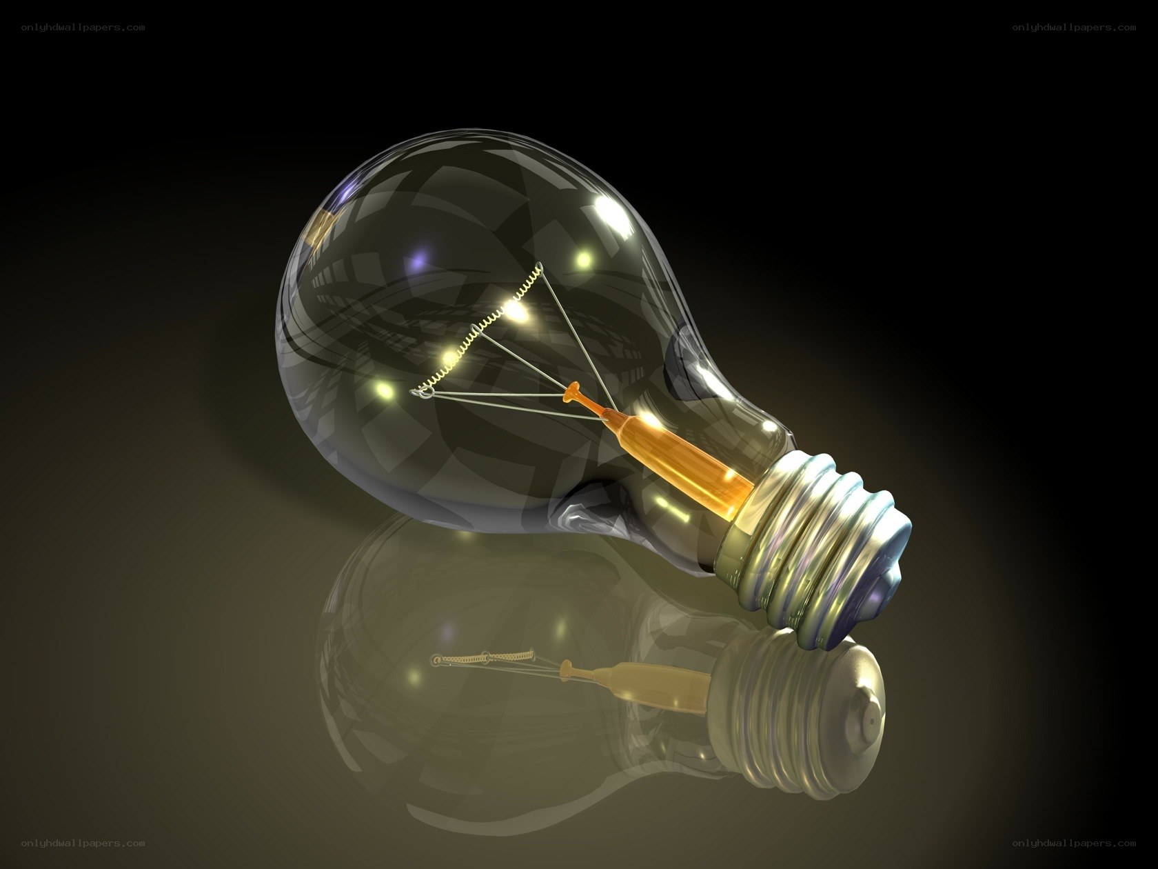 glowing light bulb on reflective surface