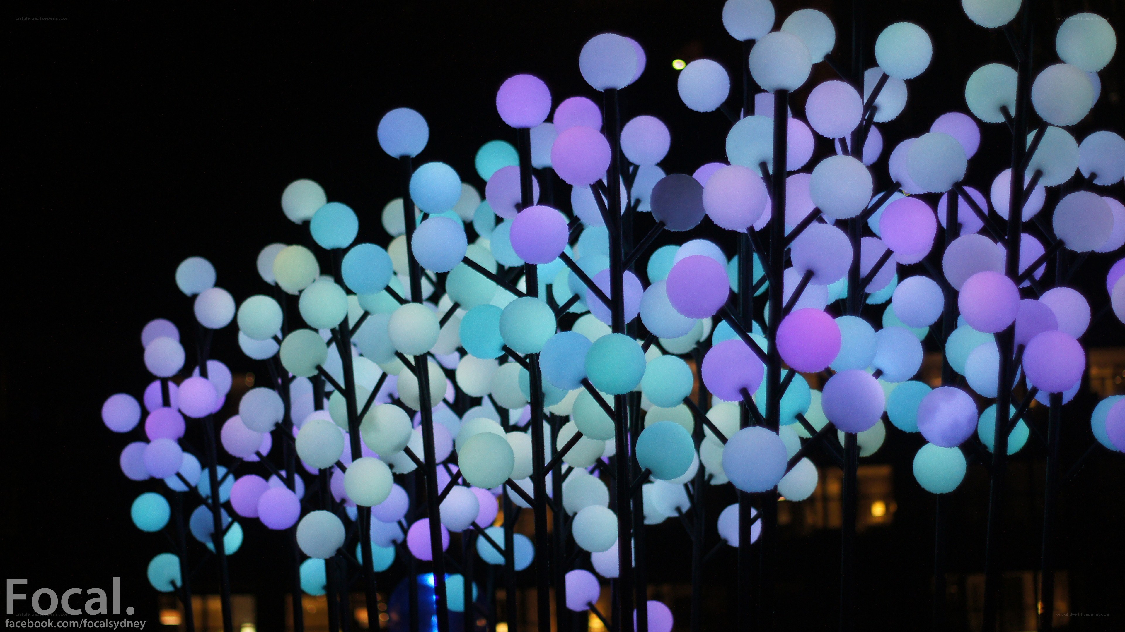 glowing light installation at night