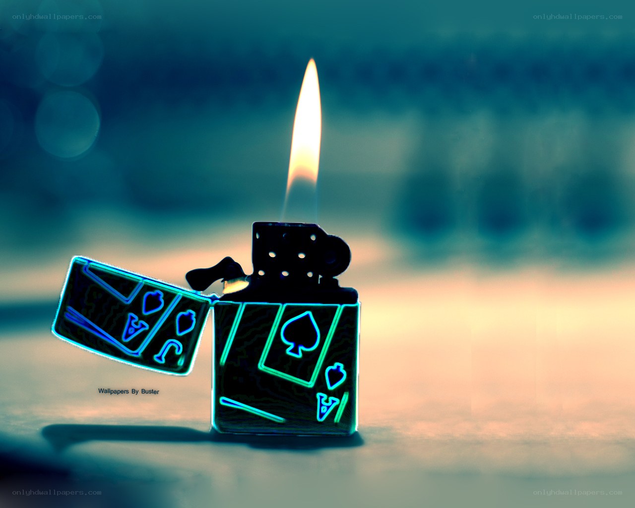 Glowing lighter with playing cards