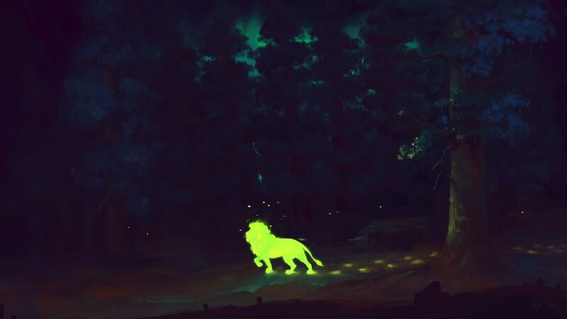 Glowing Lion in Forest