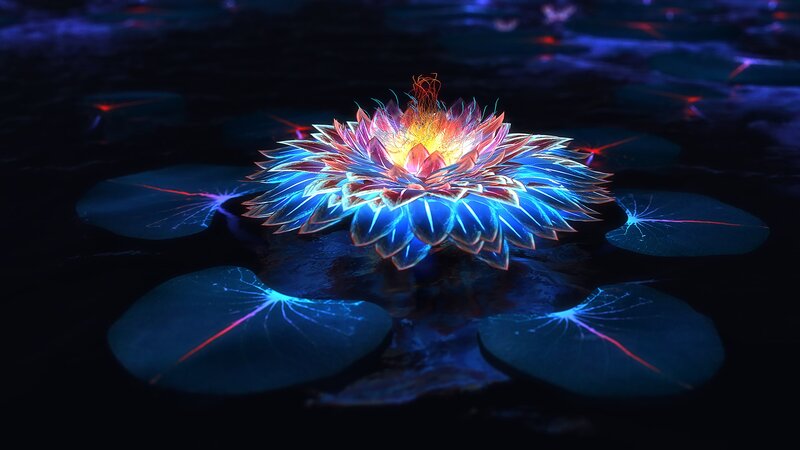 Glowing Lotus Flower — Blue, Serene