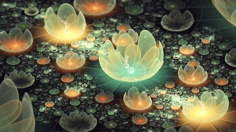 Glowing Lotus Flowers — Green, Serene