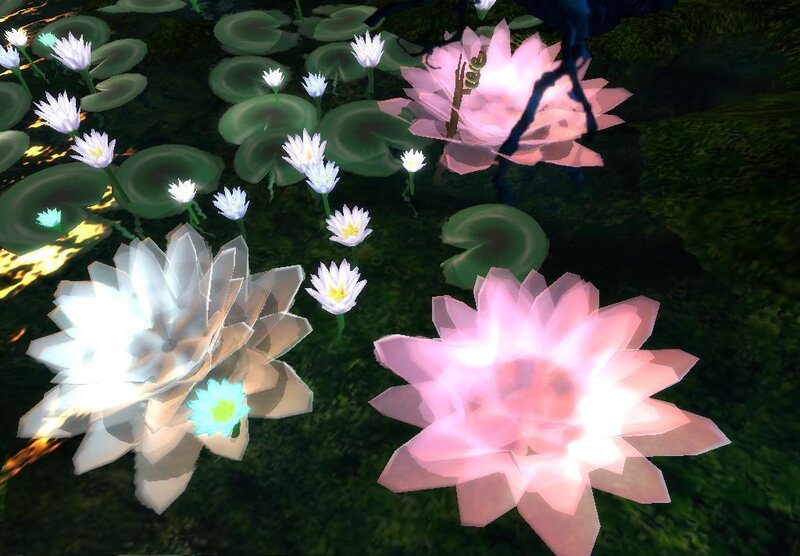 glowing lotus flowers in pond