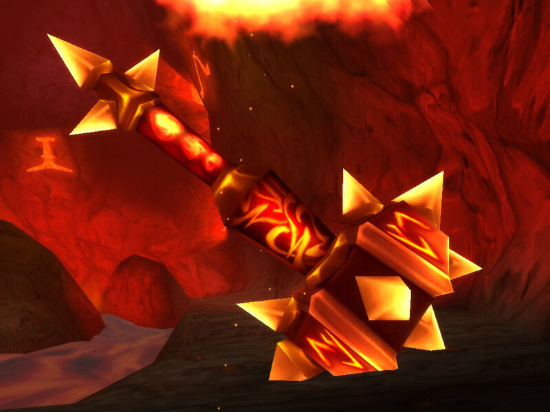 glowing mace in a cave