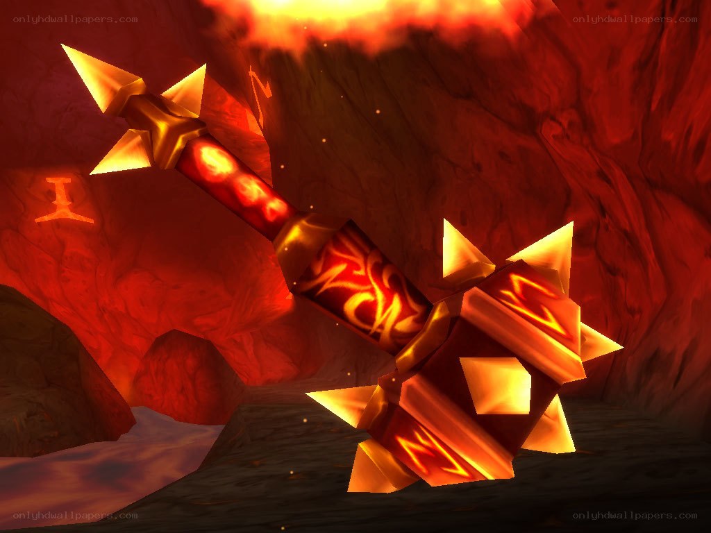 glowing mace in a cave