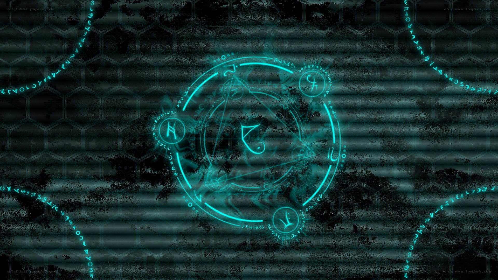 glowing magical circle on hexagonal background