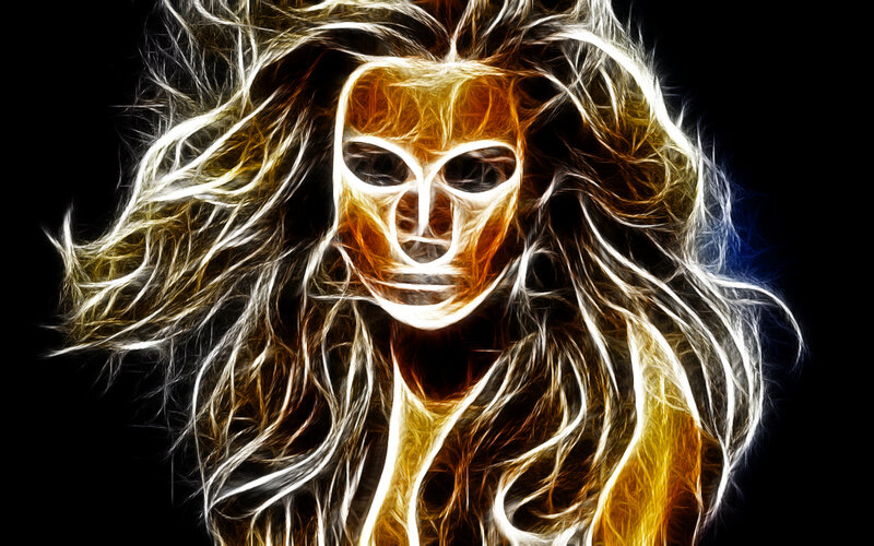glowing mask with flowing hair
