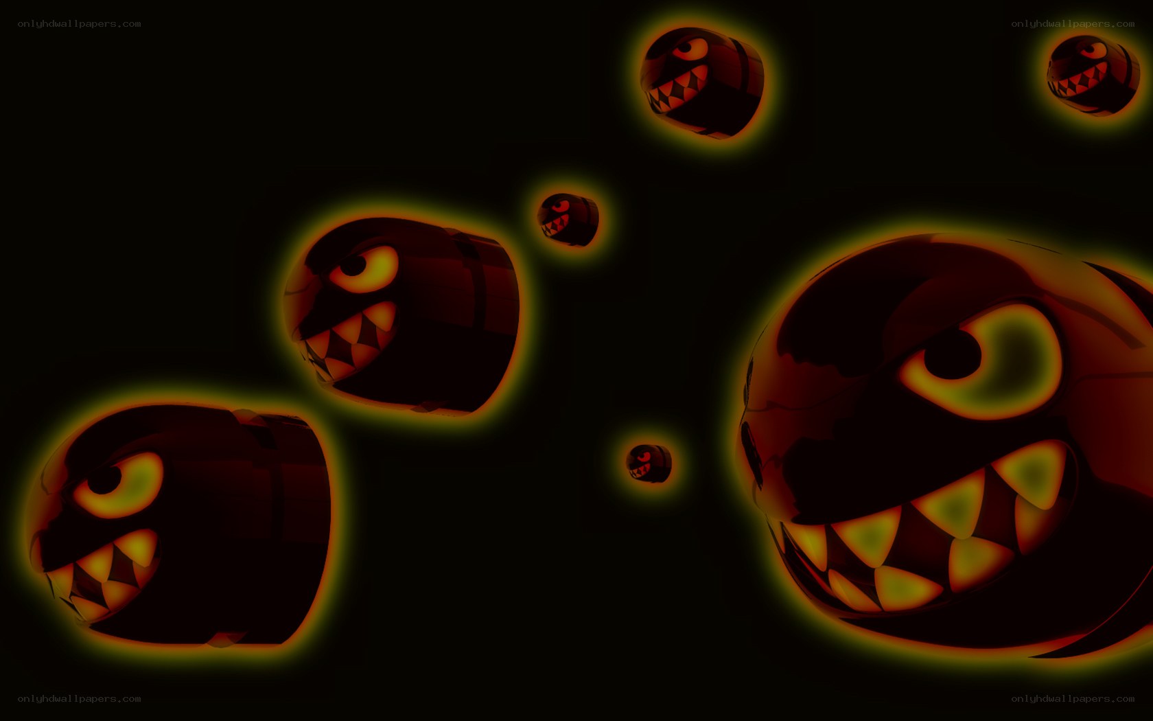 Glowing monster heads in darkness